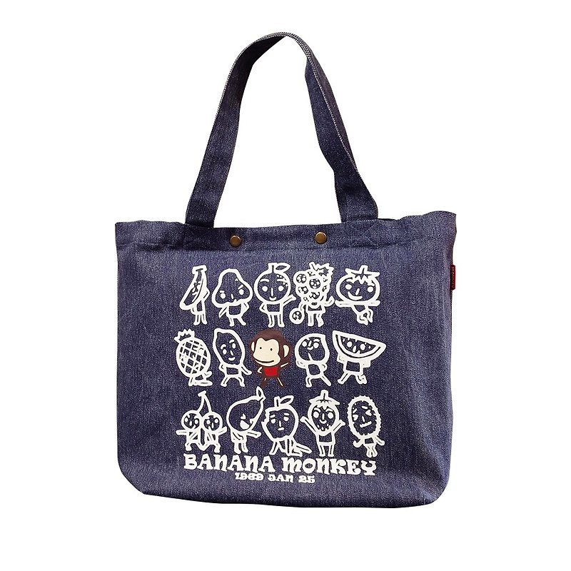 Fruit girl travels all over the world big bag - Handbags & Totes - Cotton & Hemp Blue