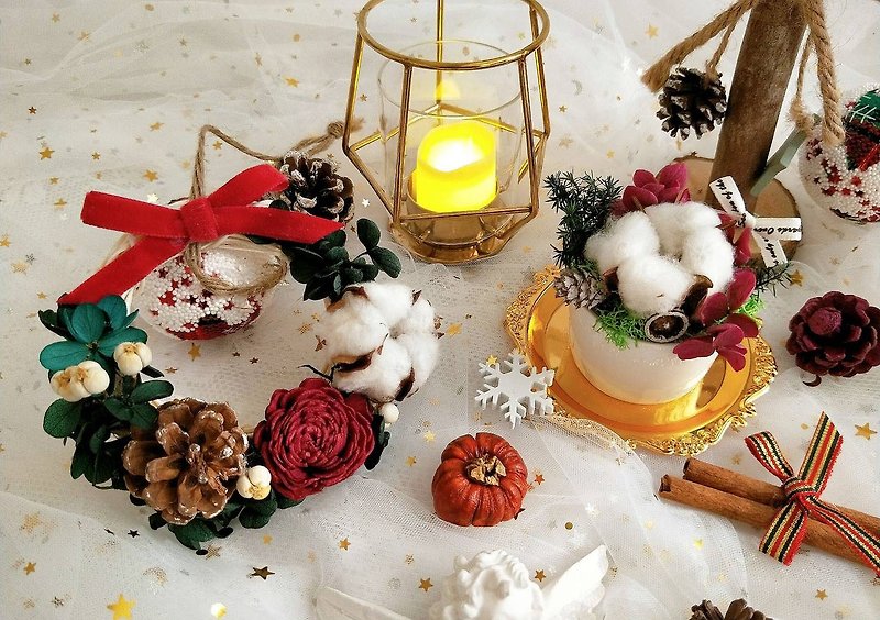 [Blue core hand-made] Christmas potted flowers/wreaths, Christmas gifts, exchange gifts, Christmas - ช่อดอกไม้แห้ง - พืช/ดอกไม้ สีแดง