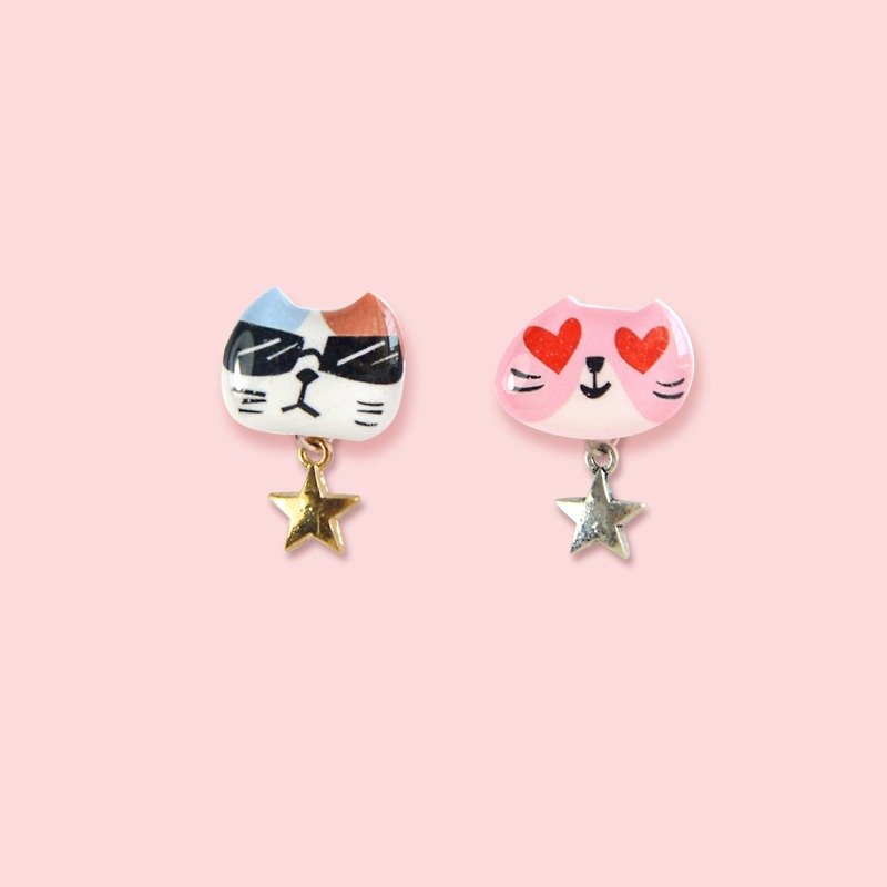 Funny Cats Creative Interests Asymmetric Earrings Earrings Valentine 's Day Gifts - Earrings & Clip-ons - Plastic Pink