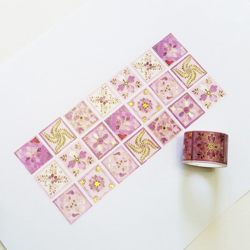 Washi Tape Gold Stamping Watercolor Purple Tiles - Washi Tape - Paper 