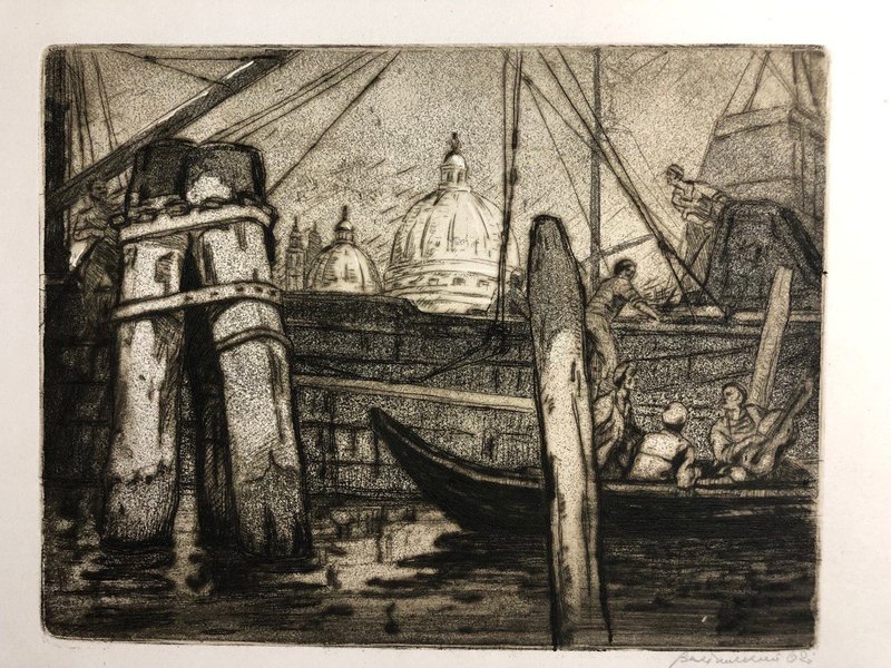 Etching Venetian Harbor Vintage Wall Art Home Decor - 壁貼/牆壁裝飾 - 紙 