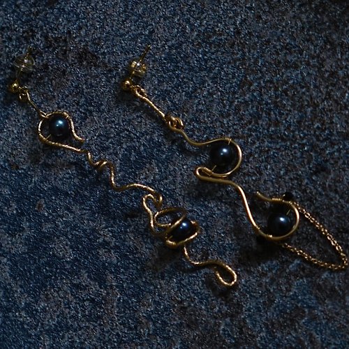 serene studio 流動的曲線靈感人生黑珍珠耳環 美產14K注金