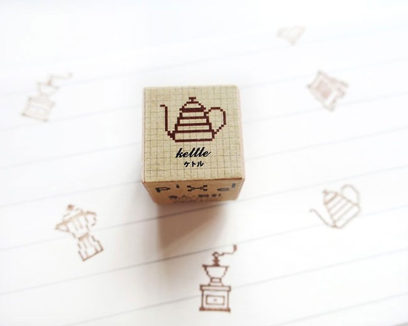 咖啡壺 像素 印章 咖啡系列 - 印章/印台 - 木頭 咖啡色
