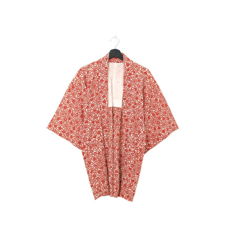 Back to Green-日本帶回羽織 滿版網狀 花 kb-56/vintage kimono - 女大衣/外套 - 絲．絹 