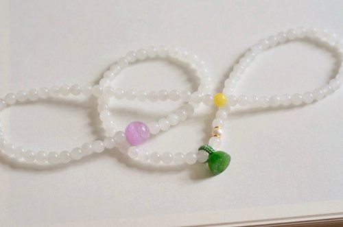 Angel's tears 天使之淚 Jewelry Design 5mm天然和田玉-白玉 碧玉蓮蓬紫鋰輝設計多圈手串項鍊s