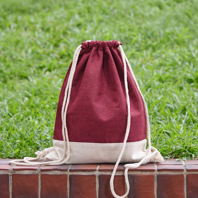 Drawstring backpack/drawstring bag/ drawstring pocket ~ deep red (B186) RS - กระเป๋าหูรูด - ผ้าฝ้าย/ผ้าลินิน สีแดง