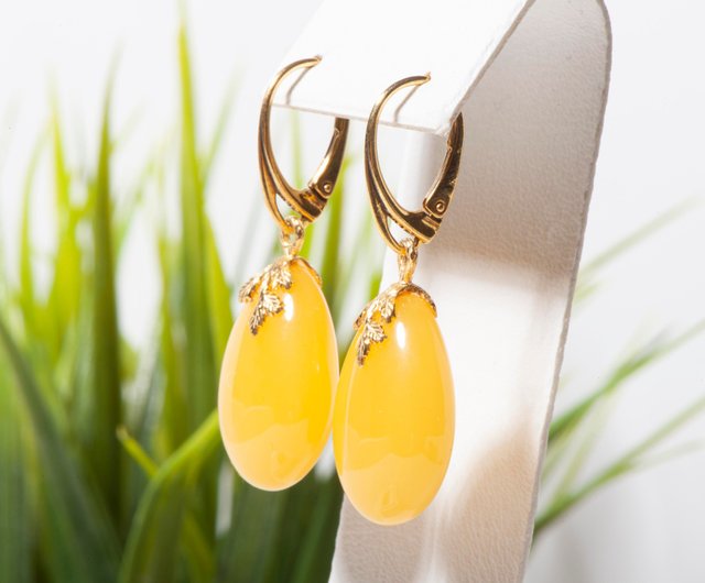 Yellow amber sale earrings