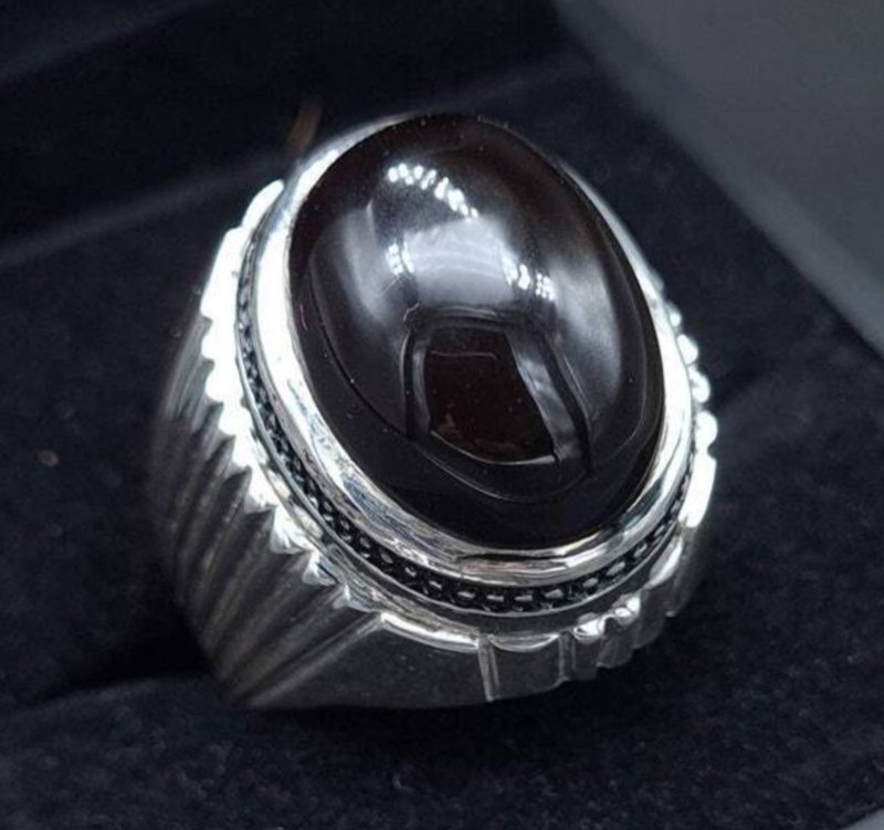 Yemeni Aqeeq Ring Shefat Al Abad Al Habshi Black Aqeeq Yemeni Kabadi Aqeeq Agate - 戒指 - 寶石 黑色