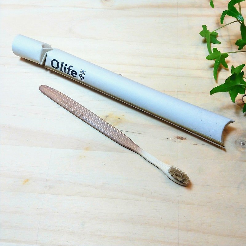 Olife original natural handmade bamboo toothbrush [moderate soft white horse hair gradient brown] - Other - Bamboo 