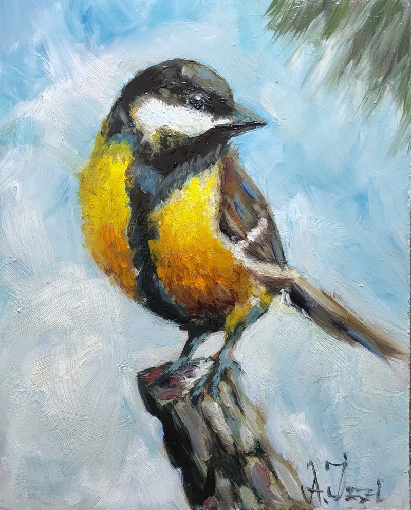 Bird Painting Songbird Original Art Bird Wall Decor 7.9x5.9 in Nature Canvas Art - 插畫/繪畫/寫字 - 其他材質 