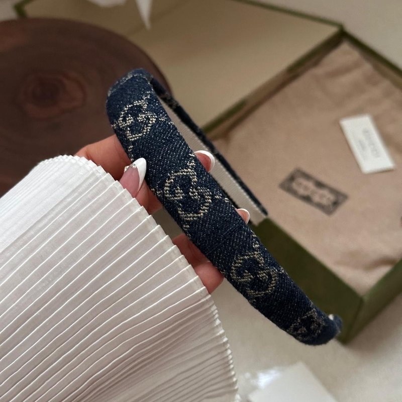 GUCCI 古馳 Eco Wash GG 牛仔布 髮箍 - 髮夾/髮圈 - 棉．麻 藍色