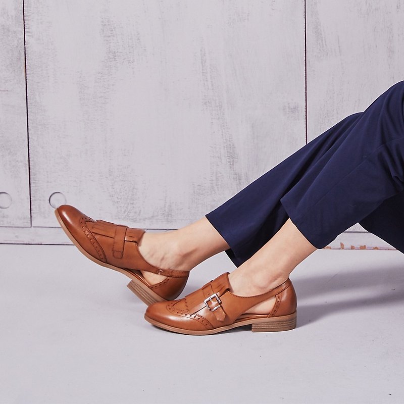 [Time Collection] calfskin wing carved side hollow tassels shoes _ classic brown (23) - รองเท้าอ็อกฟอร์ดผู้หญิง - หนังแท้ สีนำ้ตาล