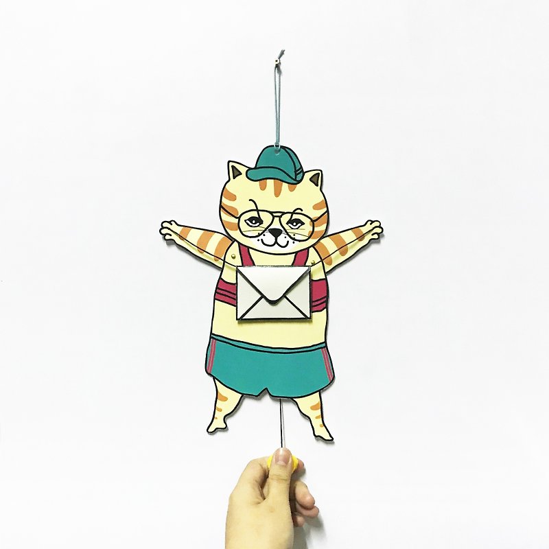 Sporty Cat with little msg / Paper Puppet Card - พวงกุญแจ - กระดาษ ขาว
