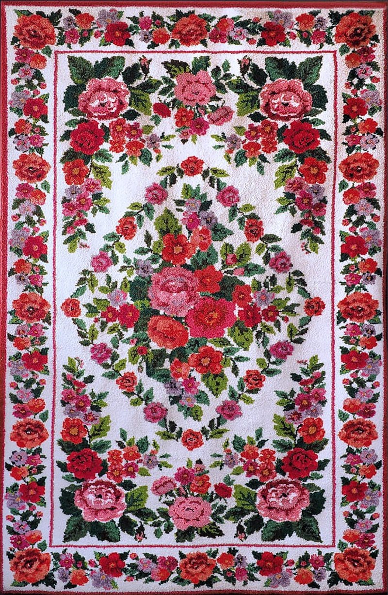 Handmade Botanical Flowers Area Rugs / Red Rose Wool Living Room Decor Rug - 地墊/地毯 - 棉．麻 藍色