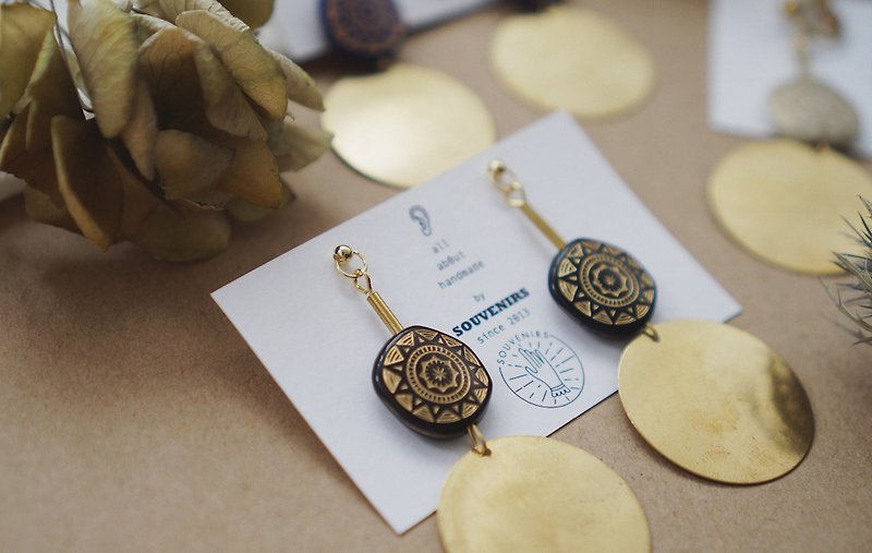 |Souvenirs|原創日本進口不規則圖騰珠黃銅耳夹耳環獨特氣質禮物 - 耳環/耳夾 - 其他材質 