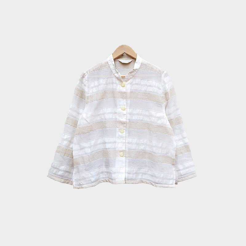 脫臼古著 / 拼接條紋白襯衫 no.016 vintage - 女襯衫 - 聚酯纖維 透明