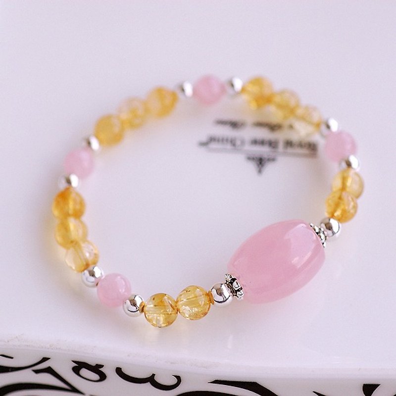 Pink crystal beads * Yellow crystal silver bracelet - สร้อยข้อมือ - เครื่องเพชรพลอย สีเหลือง