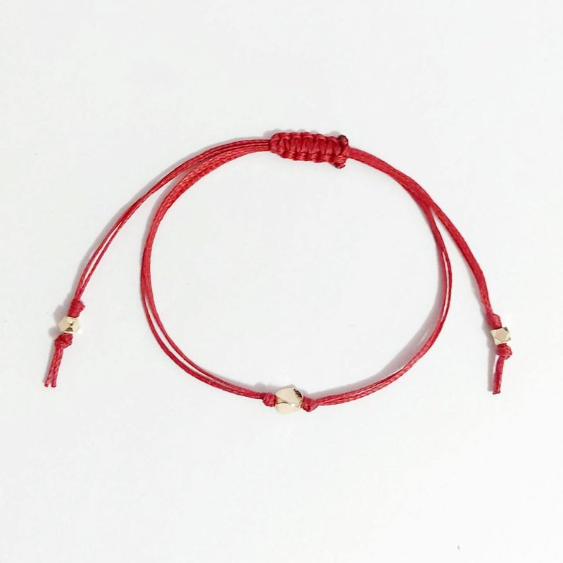 Twisted Happiness Braided Bracelet Red Rope Bronze Plated 14K Gold French Grandma Series - Bracelets - Thread Red