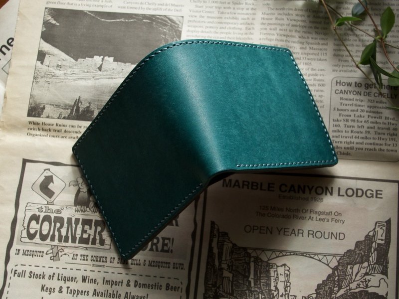 [Made to Order] Italian Leather Pueblo + Maya Hand-sewn Bifold Wallet Blue Brown - กระเป๋าสตางค์ - หนังแท้ สีน้ำเงิน