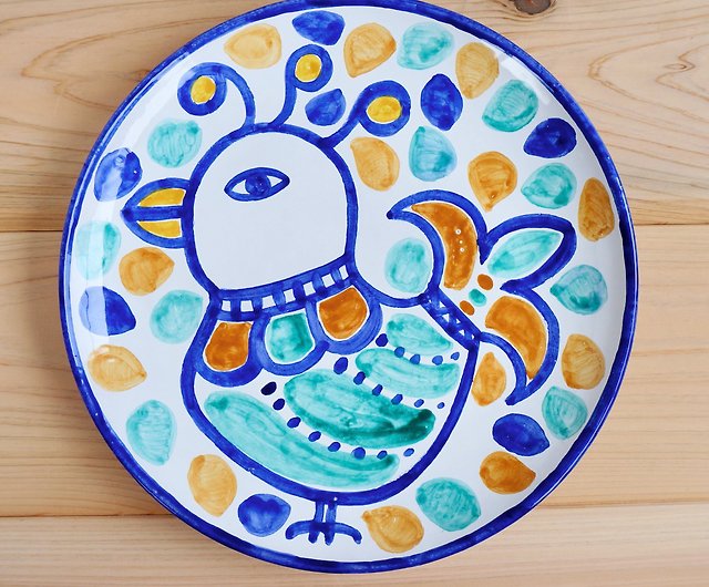 絵皿20cm マヨリカ焼き イタリア陶器 鳥 - ショップ CERAMICHE