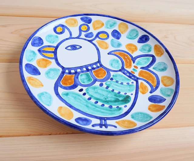 絵皿20cm マヨリカ焼き イタリア陶器 鳥