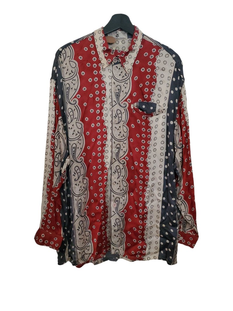 Politely Wear Japanese Vintage Full Silk Amoeba Totem Long Lining XL Nearly New - เสื้อเชิ้ตผู้ชาย - ผ้าฝ้าย/ผ้าลินิน หลากหลายสี