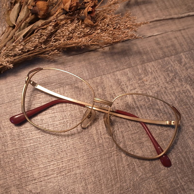 老骨頭 金x紅特殊鏡腳金屬鏡框A7 vintage - 眼鏡/眼鏡框 - 其他金屬 金色