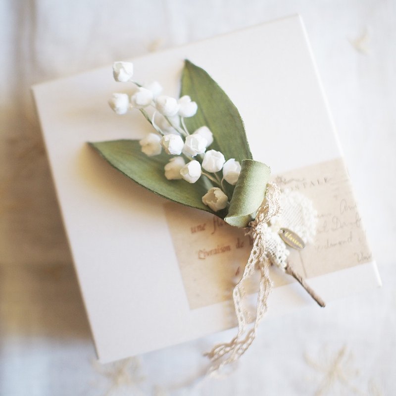 Corsage. Lily of the valley. Natural. - 胸花/手腕花 - 棉．麻 白色