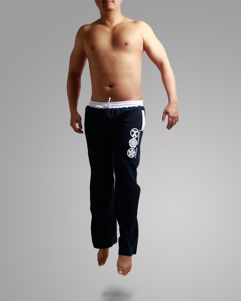 抽繩棉長褲-日本家徽 (丈青) - 男長褲/休閒褲 - 棉．麻 藍色