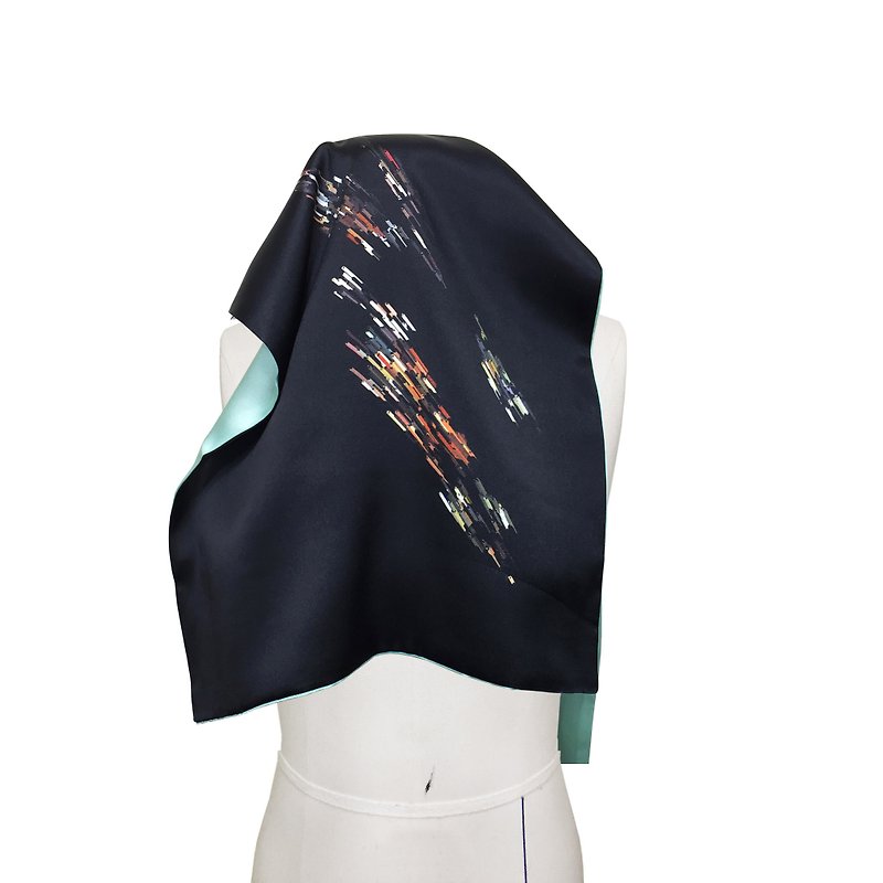 Elegant Double sides Silk scarf【Birthday Gift】Valentines Day Gift【New Year Gift】 - ผ้าพันคอ - ผ้าไหม สีดำ