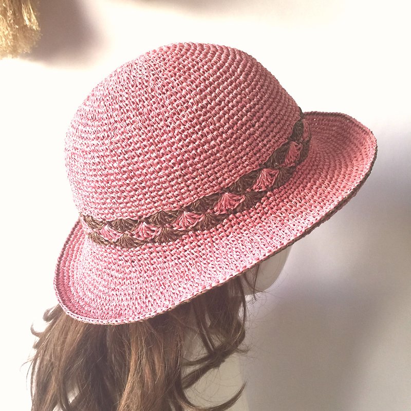 Loneliness is the essence of human hand-woven visor / paper Raffi hat / straw hat / hand made hat - หมวก - กระดาษ สึชมพู