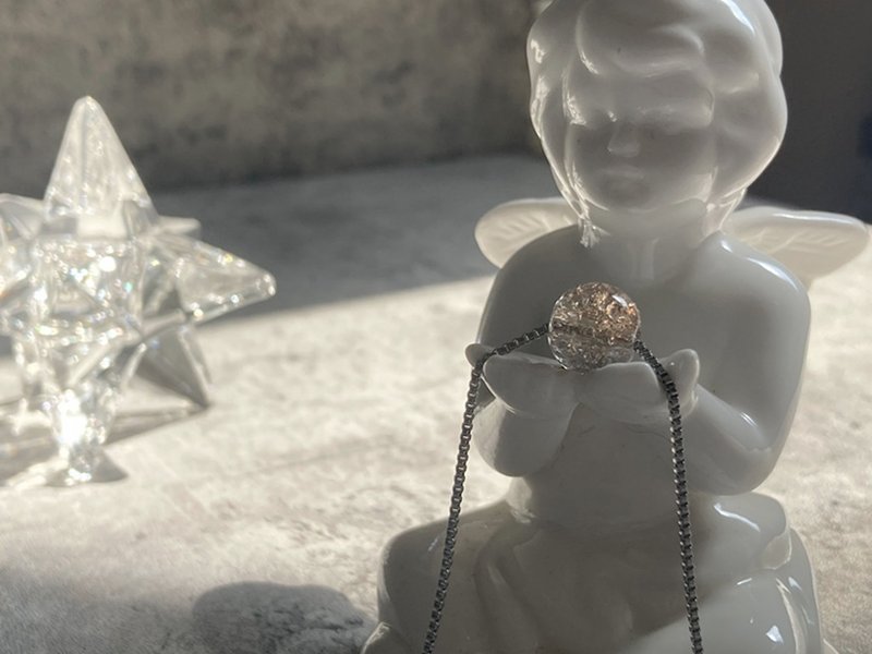 【The sunset. Hand-fired glass bead necklace】glazed | titanium steel chain, medical steel - Necklaces - Other Materials Yellow