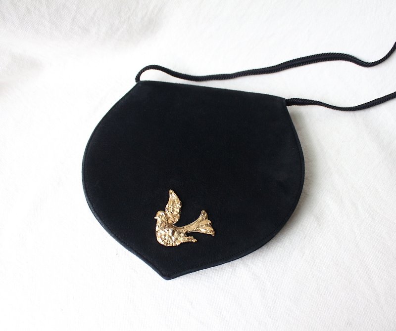 FOAK vintage/reserved/YSL gold bird decorated suede antique bag - กระเป๋าแมสเซนเจอร์ - หนังแท้ 