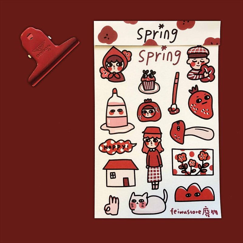 Spring sticker - สติกเกอร์ - กระดาษ สีแดง