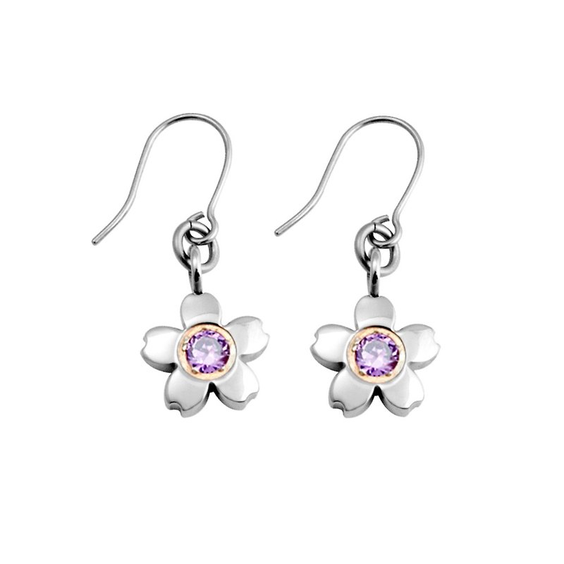 Pure Titanium Earrings- Sakura (purple) - ต่างหู - โลหะ สีม่วง