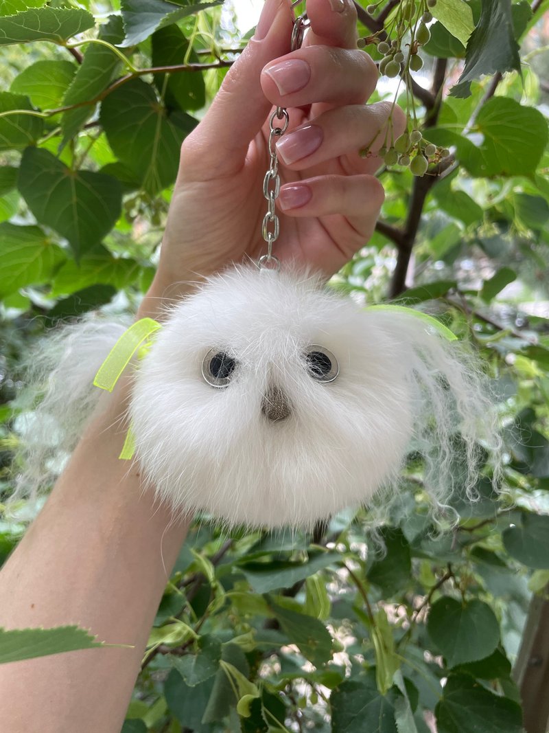 Handmade keychain / Cute pom pom keychain / Bag charm / Rabbit fur pendant - Keychains - Other Materials Multicolor