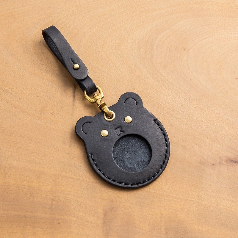 Gogoro鑰匙皮套(墨黑色-熊) - 鑰匙圈/鑰匙包 - 真皮 黑色