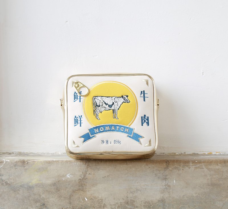 NoMatch vintage retro original design beef can gold embroidery bag satchel - กระเป๋าแมสเซนเจอร์ - วัสดุอื่นๆ สีทอง