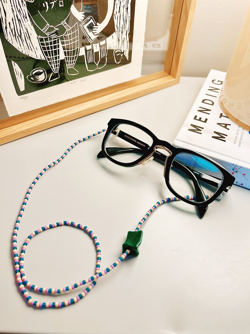 Multi-purpose beaded glasses strap/necklace and badge lanyard (Green) - Lanyards & Straps - Acrylic Green