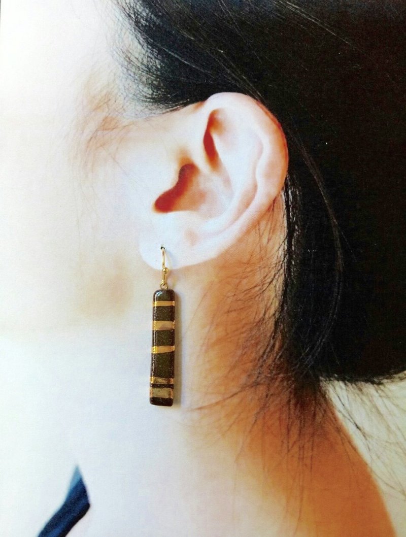 Gold Striped Perfume Essential Oil Diffuse Pottery Earrings - Earrings & Clip-ons - Pottery Gold