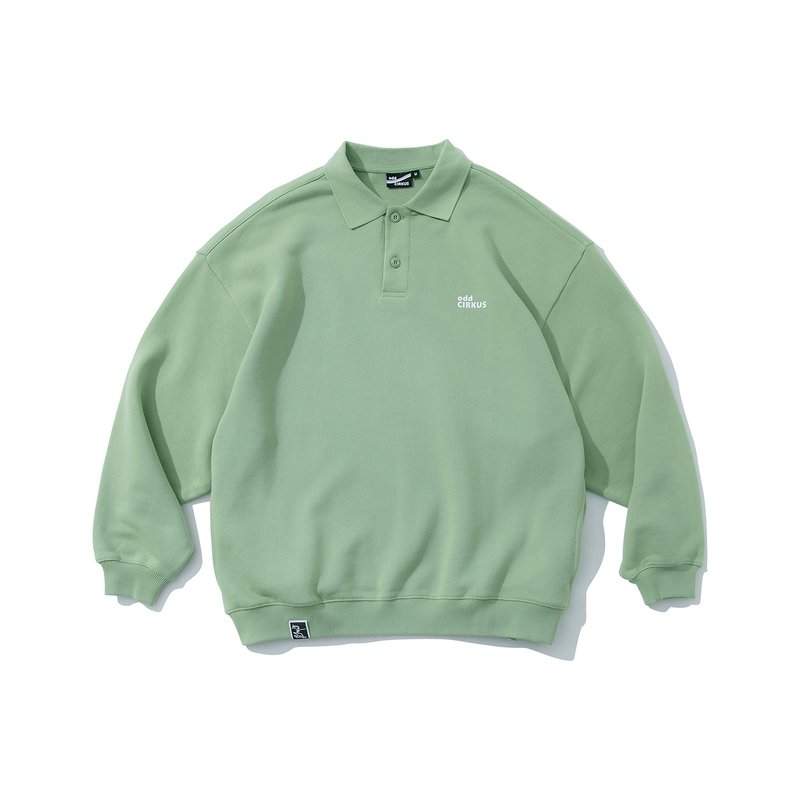 odd CIRKUS Polo Collar Long Sleeve Top / Green - เสื้อผู้หญิง - ผ้าฝ้าย/ผ้าลินิน สีเขียว