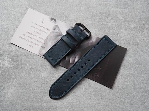皮俠客PXK手工皮具 手工牛皮磨砂牛仔藍錶帶 長度寬度可訂製 顏色款式可客製化可刻字