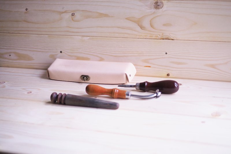 L-LG-H - Dora Box - Beige - Pencil Cases - Genuine Leather White