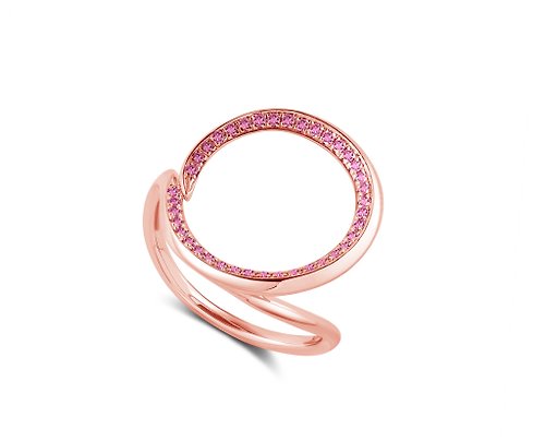 Majade Jewelry Design 粉紅藍寶石圓環結婚戒指 14k玫瑰金另類光環婚戒 獨特業力指環