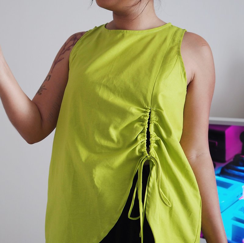 Kiko shirt, sleeveless waist, lime green. - Women's Tops - Linen Yellow