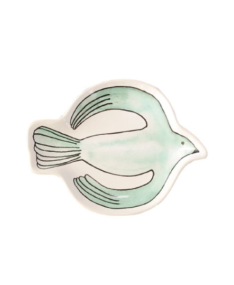 Japan Magnets cute bird series snack tray/jewelry tray/stationery storage tray (green seagull) - จานเล็ก - ดินเผา สีน้ำเงิน