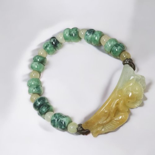 瓔珞翡翠 冰飄黃翡翠荷包有魚手鍊 | 天然緬甸玉A貨翡翠 | 送禮