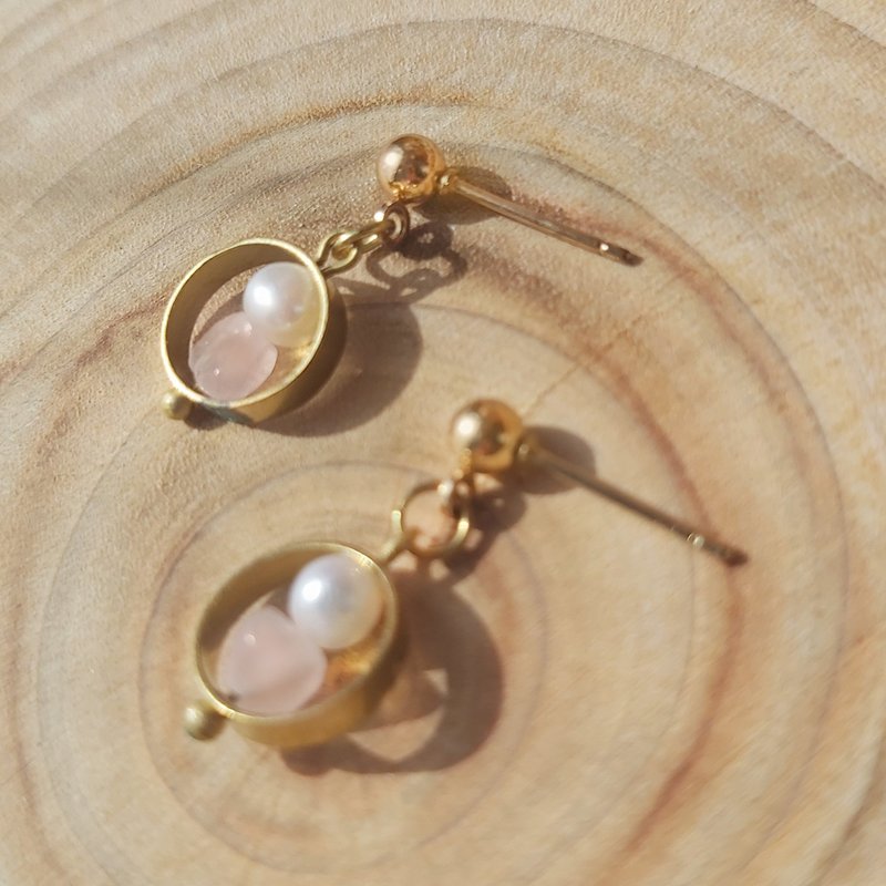 Pink Crystal Freshwater Pearl Bronze Hoop Dangle Vintage Collection Earrings Ear Pins Clip-On Birthday Gifts - Earrings & Clip-ons - Crystal Pink