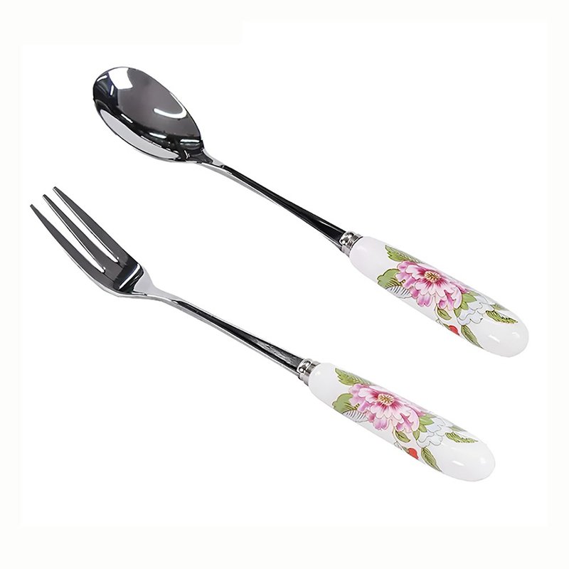 British Aynsley bird series bone china/ Stainless Steel dessert fork and spoon set - ช้อนส้อม - เครื่องลายคราม ขาว