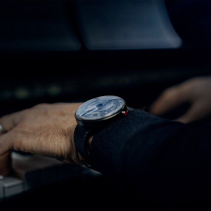 KLOK-01-D7-B midnight blue watch head-black shell + single-turn leather strap_plus a free Wenqing bag - นาฬิกาผู้ชาย - วัสดุอื่นๆ สีน้ำเงิน
